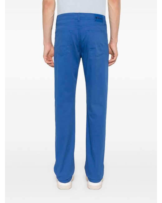 Kiton Blue Pressed-crease Straight Trousers for men