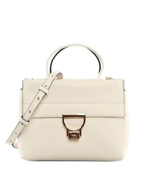 Coccinelle Natural Medium Arlettis-Tone Lock Leather Tote Bag