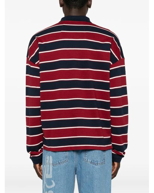 Rhude Red Striped Long-Sleeve Polo Shirt for men