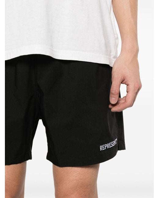 Represent Black Embroidered-Logo Track Shorts for men