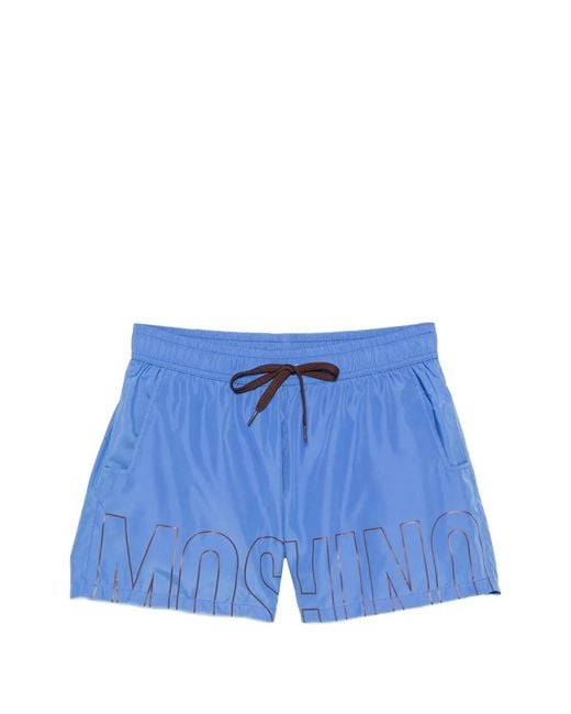 Moschino Blue Logo-Print Drawstring Swim Shorts for men