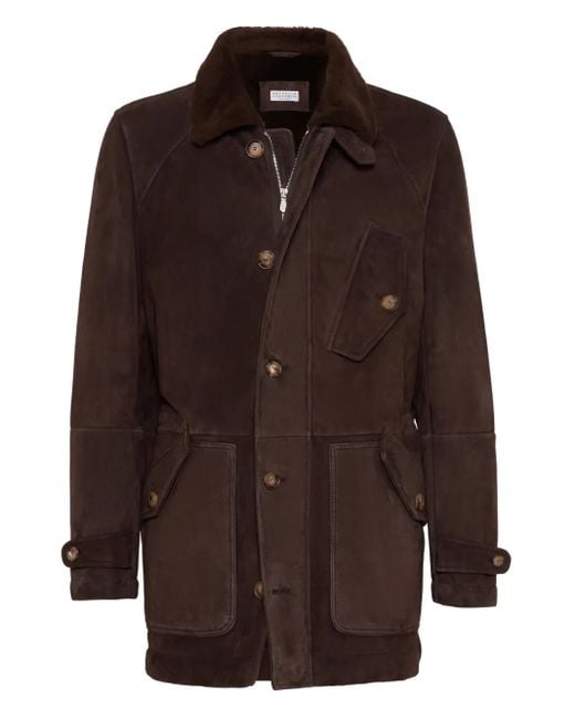メンズ Brunello Cucinelli シアリング シングルコート Brown
