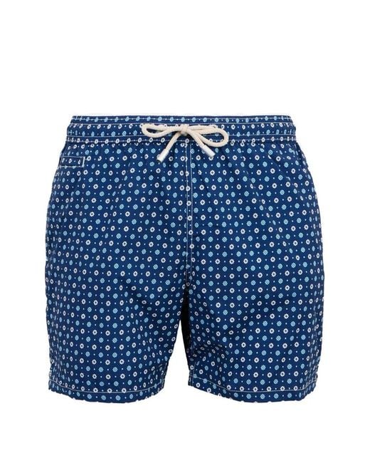 Mc2 Saint Barth Blue Floral-Print Swim Shorts for men