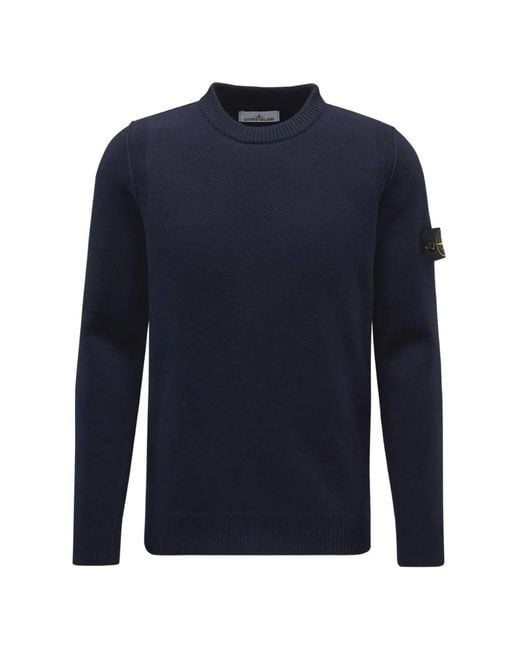 Stone Island Blue Crewneck Patch Sweater for men
