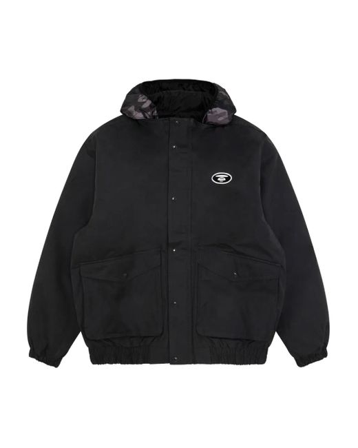 Aape By A Bathing Ape Black Logo-Patch Hooded Jacket for men