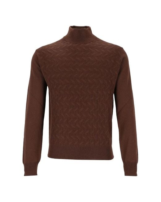 Corneliani Brown Intarsia-Knit High-Neck Sweater for men