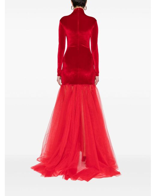 Atu Body Couture Red Tulle-detail Velvet Gown