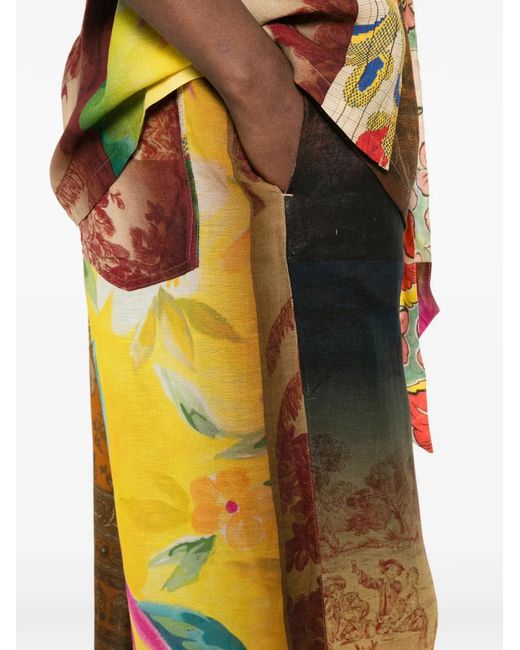 120% Lino White Printed Palazzo Pants