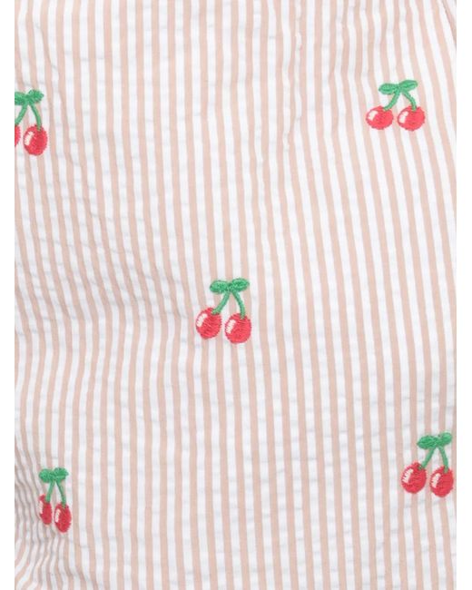 Mc2 Saint Barth Pink Meave Seersucker Cherry-Embroidered Shorts