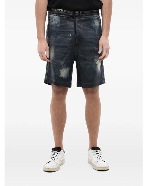 DIESEL Blue Acid-Wash Effect Track Shorts for men