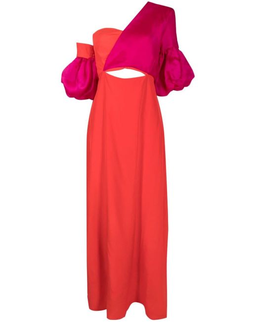 Isolda Red Greta Asymmetric Silk Dress