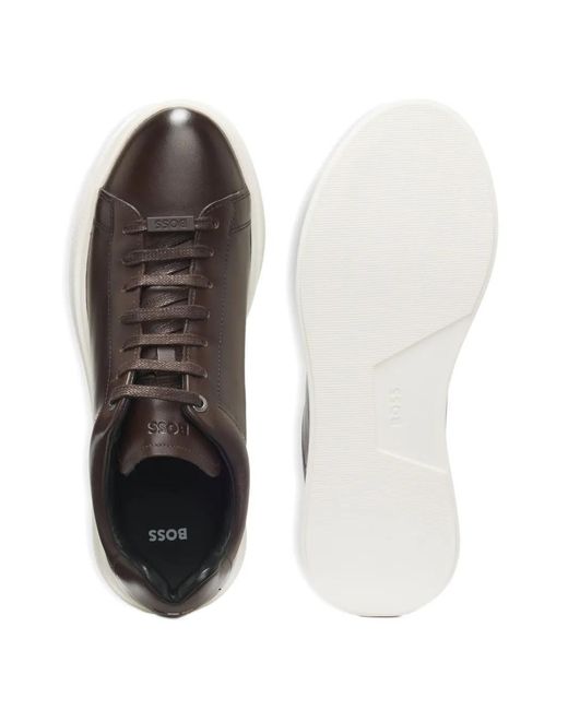 Boss Brown Leather Sneakers for men