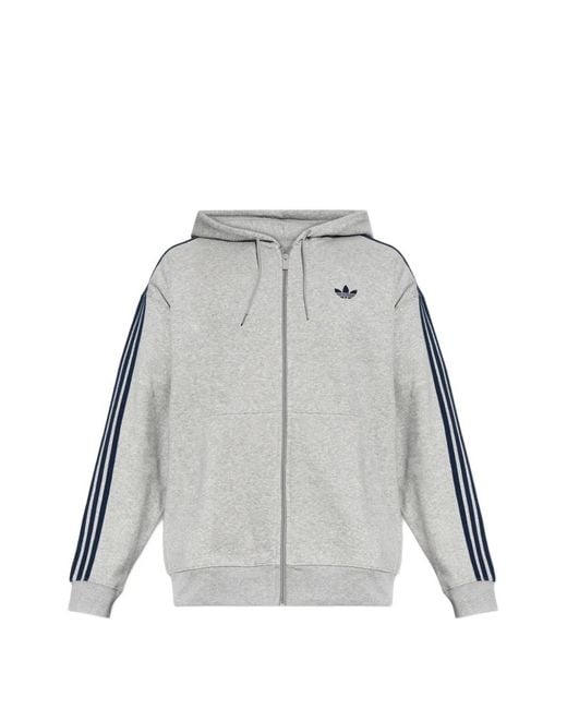Adidas Gray 3-Stripes Zip-Up Hoodie for men