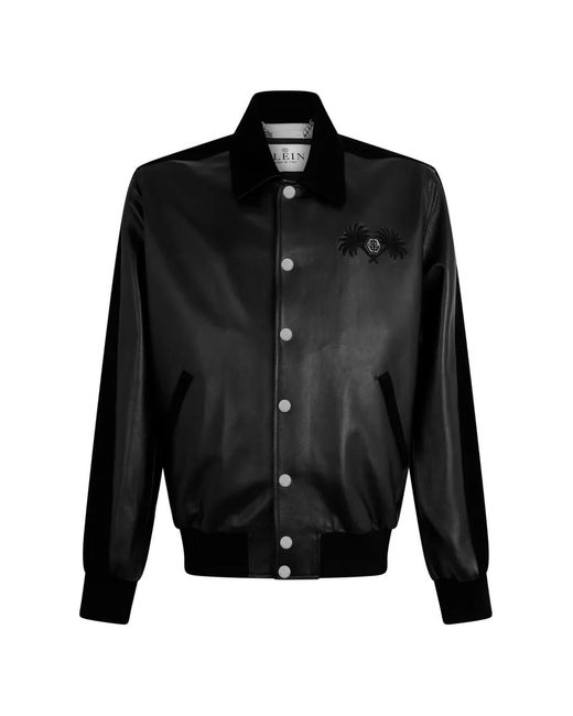 Philipp Plein Black Coster Leather Jacket for men