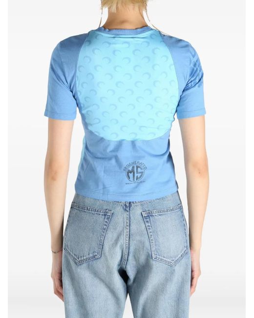 MARINE SERRE Blue Crescent Moon-Motif T-Shirt