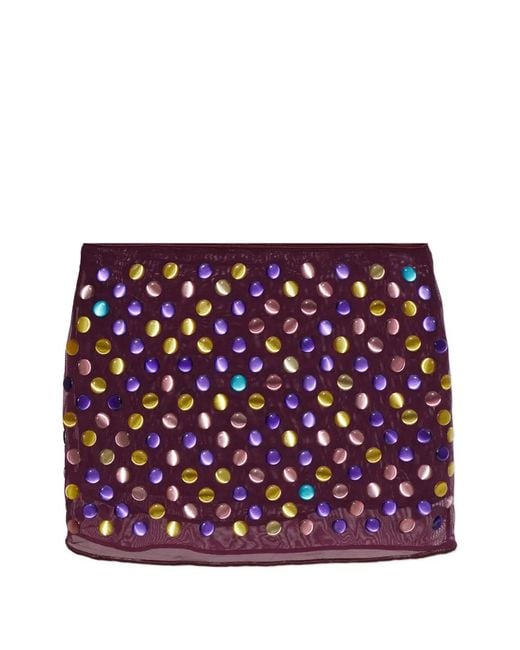 Oseree Red Appliqué-Embellished Mesh-Mini Skirt