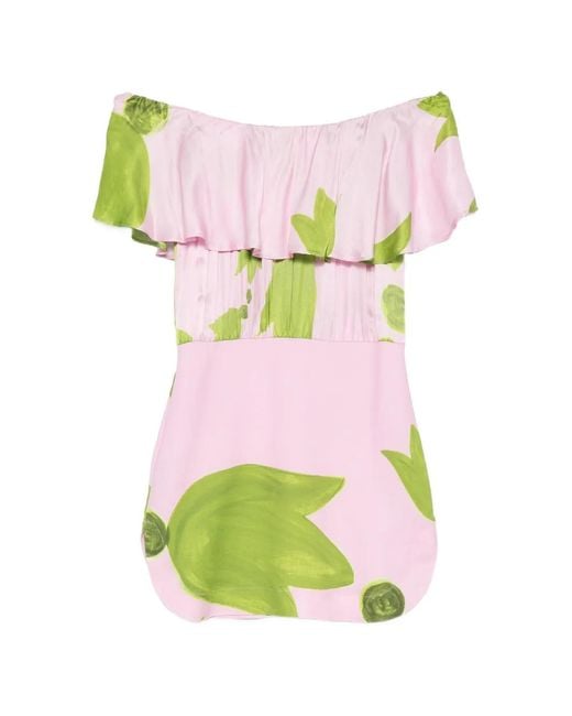 Themis Z Pink Eudora Ruffled Off-The-Shoulder Mini Dress