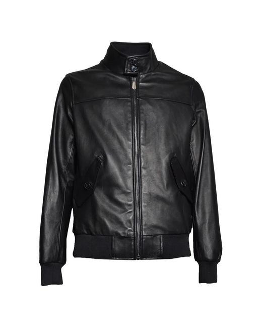 Blusotto Black Leather Bomber Jacket for men