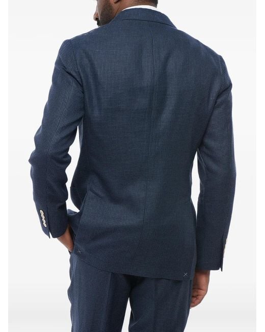 Brunello Cucinelli Blue Double-Breasted Houndstooth Suit for men