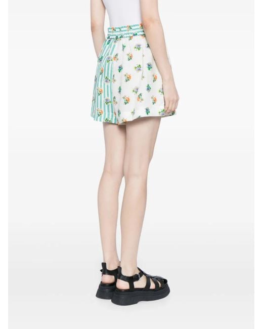 ALÉMAIS Green Floral-Print Linen Shorts