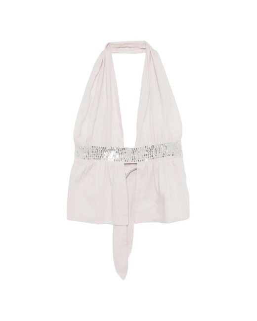 GIMAGUAS White Infinito Sequin-Embellished Halter-Neck Top