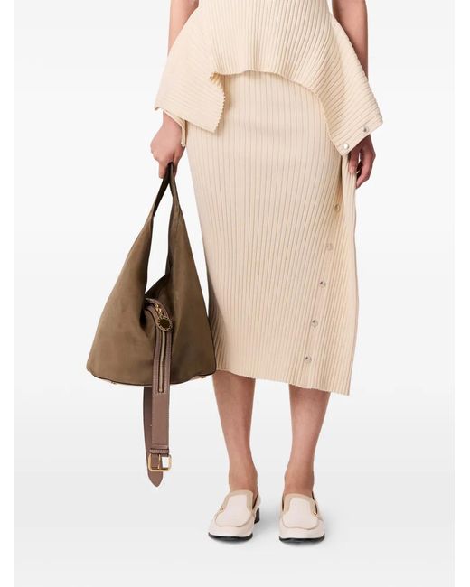 Stella McCartney White Ribbed-Knit Press-Stud Midi Skirt