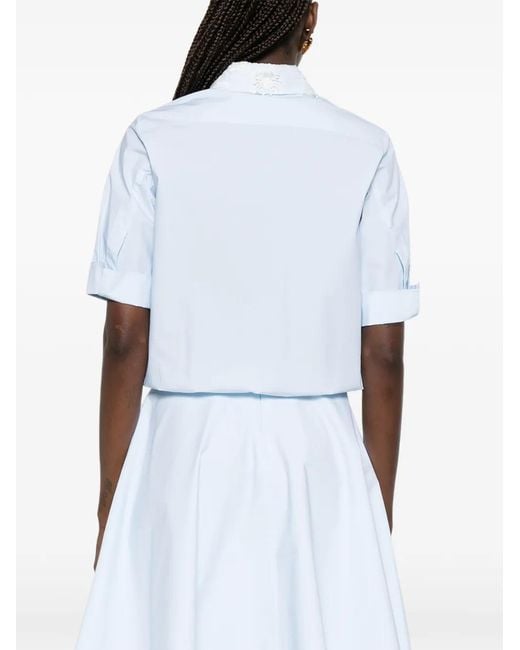Dorothee Schumacher White Floral-Print Embroidered-Collar Shirt