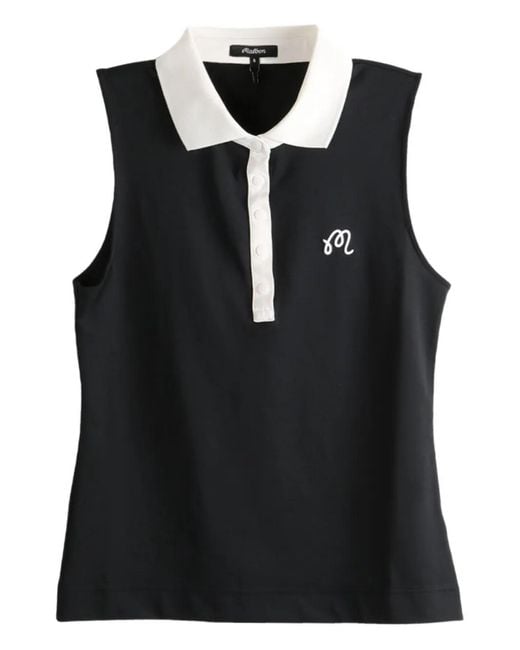 Malbon Golf Black Claudia Sleeveless Embroidered Polo Top