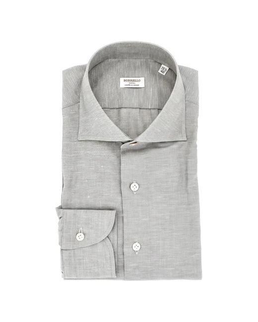 Borriello Gray Slub-Texture Spread-Collar Shirt for men