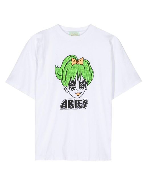 Aries White Logo-print Cotton T-shirt for men