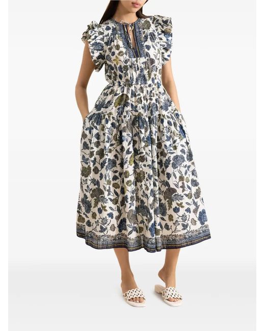 Ulla Johnson White Kairi Flutter Sleeve Midi Dress