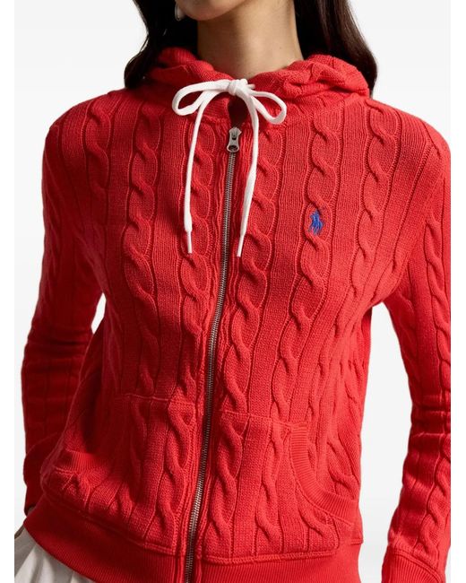Polo Ralph Lauren Red Zip-Up Cable-Knit Cardigan