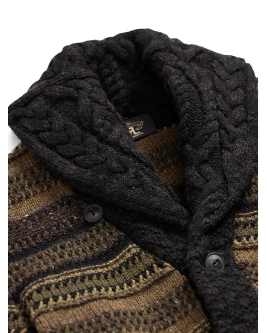 RRL Black Striped Belted Cardigan