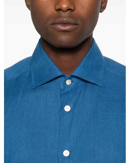Kiton Blue Linen Shirt for men
