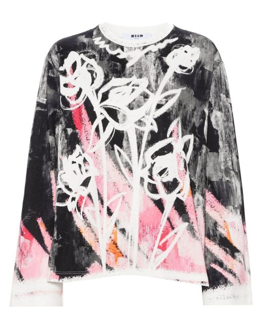 MSGM Black Abstract-print Cotton Sweatshirt