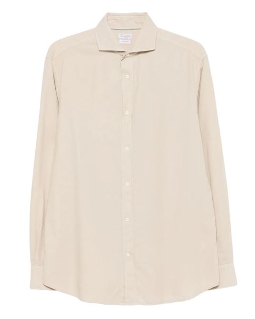 Camicia Button-Down di Brunello Cucinelli in Natural da Uomo