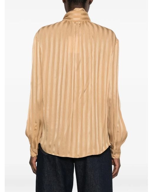 Saint Laurent Natural Striped Pussy-Bow Blouse