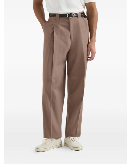 Brunello Cucinelli Natural Cotton Crêpe Batavia Trousers With Pleat for men