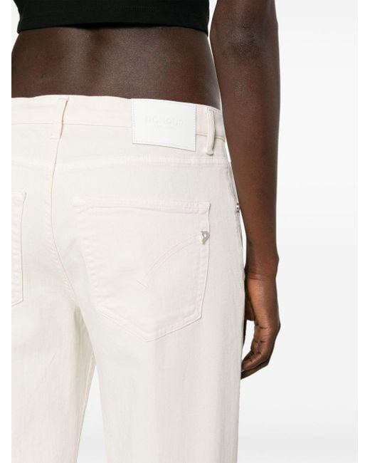 Jeans dritti con placca logo di Dondup in White
