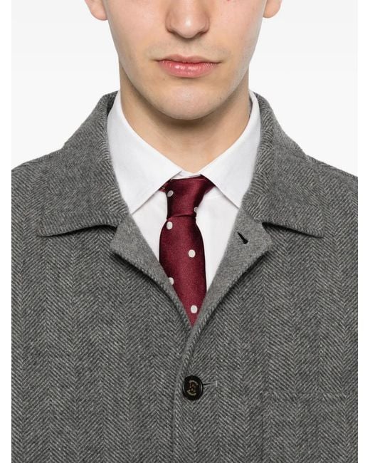 Eleventy Gray Herringbone-Pattern Button-Up Overshirt for men