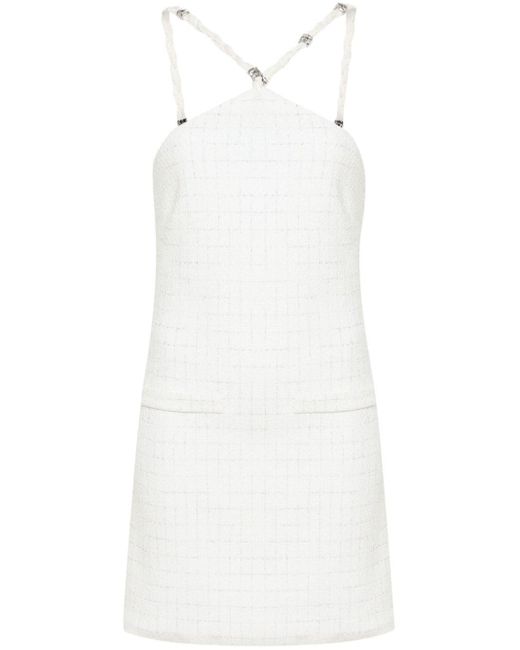Maje White Check-pattern Tweed Halterneck Minidress