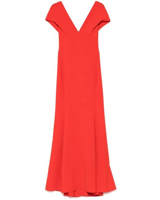 Amsale Robe Longue Italian En Crpe Stretch Col V in Red | Lyst Amsale Robe Longue Italian En Crpe Stretch Col V in Red | Lyst