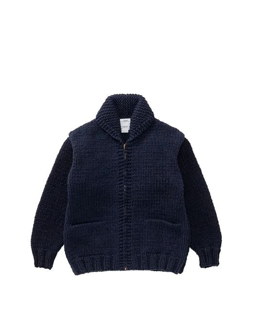 Visvim Blue Zip Shawl-Collar Cardigan for men