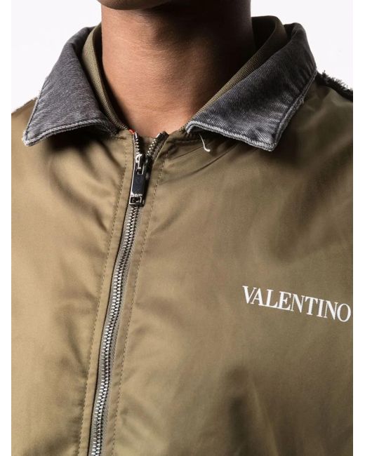 Valentino Garavani Green Logo-Print Bomber Jacket for men