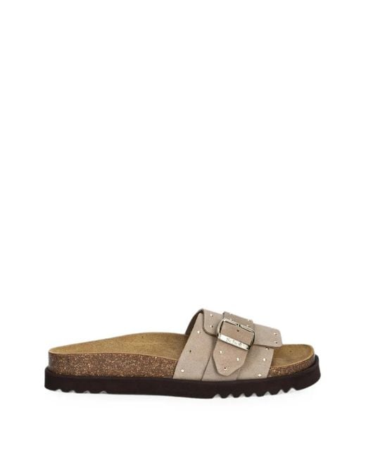 Scholl White Studded Buckle-Fastening Slides