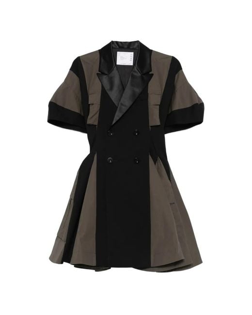 Sacai Black Panelled Double-Breasted Mini Dress