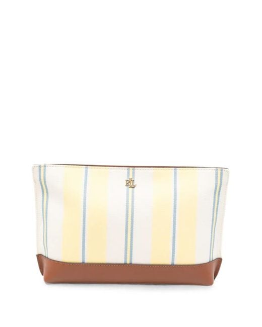 Ralph Lauren Natural Striped Leather-Trim Clutch Bag