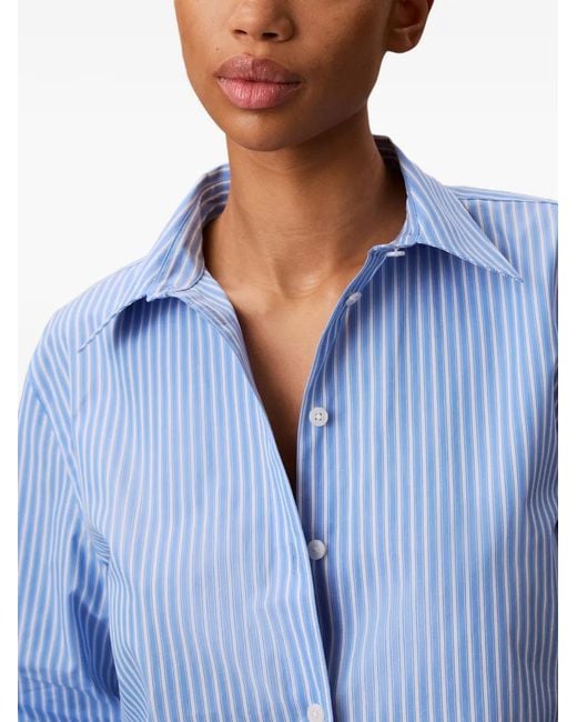 Calvin Klein Blue Light Vertical Striped Poplin Shirt With Classic Collar