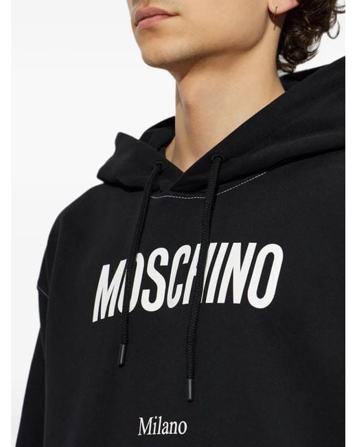 Moschino Black Logo-Print Contrast-Stitch Hoodie for men