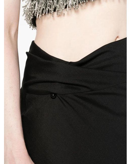 Alberta Ferretti Black Draped-Detail Midi Skirt